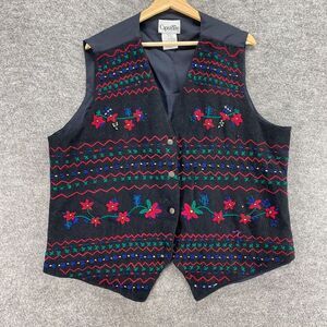 5/$45 Capistrano Suit Vest Women 18/20 Plus Black Striped V-Neck Wool Button Up